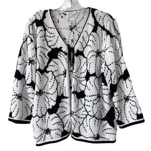 Vtg Christopher & Banks Hand Embroidered‎ Tie Front Open Cardigan Sweater Size L